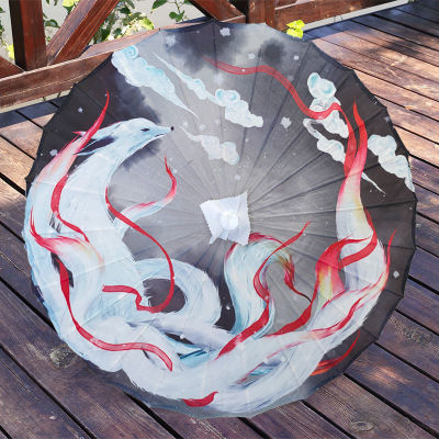 Shi Meng Chaoxian ต้นฉบับใหม่ ร่มจิ้งจอกเก้าหางร่มกระดาษน้ำมันหญิงชายผ้าไหมกันฝนกันแดดใช้ได้จริงร่ม Hanfu