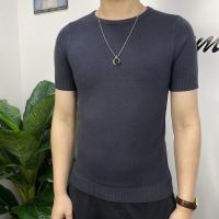 Men Half TurtleNeck Short Sleeve Sweaters Korean Slim Solid Color Knit T-shirt Fashion Bottoming Shirts