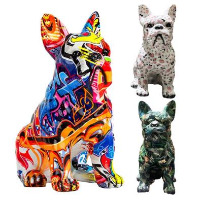 Painted Bulldog Statue Multicolor Dog Statue Bulldog Statues And Figurines French Bulldog Decorations For Home Office Living Room biological