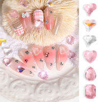 20PCS AB สีสีชมพูไม่สม่ำเสมอ Heart Nail Charms ตกแต่ง Rhinestones แก้วคริสตัลใสเล็บอุปกรณ์ตกแต่ง