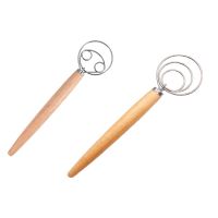 Dough Whisk Stainless Steel Dough Whisk Danish Dough Whisk Dutch Style Bread Dough Hand Mixer Wooden Handle Kitchen Baking Tools