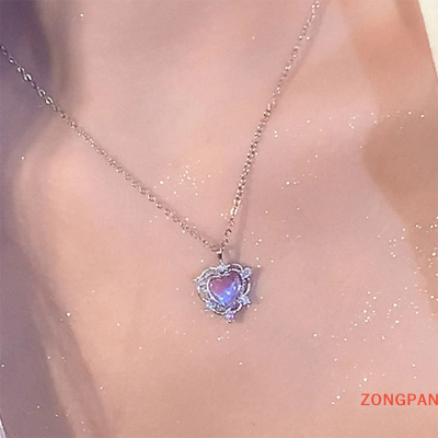 ZONGPAN สร้อยคอจี้ Y2K สำหรับผู้หญิงสร้อยคอห่วงโซ่หัวใจ zircon Punk clavicle Choker