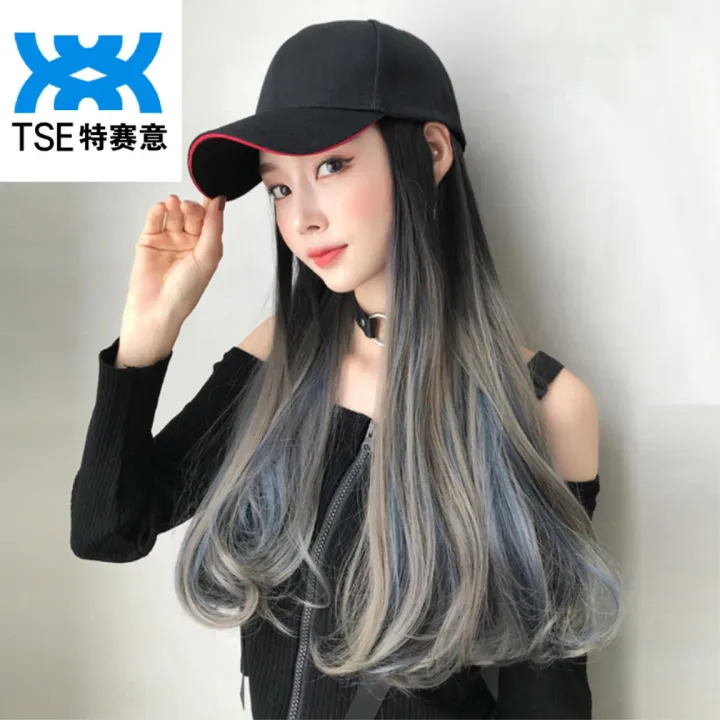 TSE Wig Hat One-piece Gradient Highlight Long Curly Hair Peaked Cap Long  Hair Micro Roll Online Influencer Fashion Wigs MZ005 60CM Length | Lazada PH