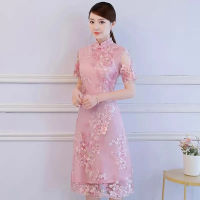 จีน Cheongsam งานแต่งงานแบบดั้งเดิม Qipao ผู้หญิงเย็บปักถักร้อย Elegant ทุกวันหญิงปัก Cheongsam Party Clothing