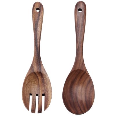 Wood Acacia Salad Servers for Nonstick Cookware Kitchen Wooden Baking Salad Making Server,2 Pieces