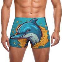 Dolphin Swimming Trunks Nature Style  Funny Cartoon Training Trending Swim Shorts Stay-in-Shape Plus Size Men Swimsuit Swimwear