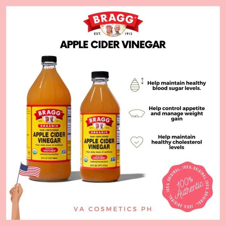 BRAGG Organic Apple Cider Vinegar with The 'Mother' Raw-Unfiltered ...