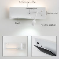 modern led wall lamp with switch USB for mobile phone charging fixture sconce light shelf ho bedroom bedside reading lighting