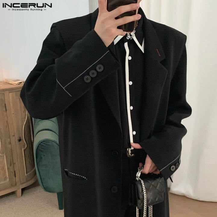 incerun-เสื้อคอปกลำลองแขนยาวสำหรับบุรุษเสื้อหลวมวันหยุดฮิปฮอปปี้-สไตล์เกาหลี