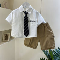 Boys Cool Handsome Shirt Outfit 2023 New Fashion Baby Short-Sleeved Clothes Boys Childrens Fried Street Childrens Clothing