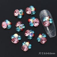 10Pcs/Lot Shinning Glitter Diamond Rhinestones Flower Shape Crystal Pearls Luxury Nail Jewelry Decoration 3D Nail Art Charm 9mm