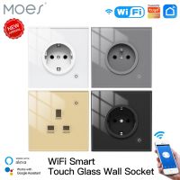 ✐ WiFi Tuya Smart Wall Socket Glass Panel Outlet Power Monitor Touch Plug Relay Status Light Mode Adjustable Smart Life App Alexa