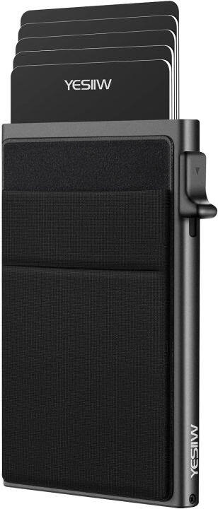 yesiiw-minimalist-pop-up-card-holder-wallet-for-men-rfid-blocking-slim-business-credit-card-wallet-with-money-pocket-aluminum-metal-bank-card-case-for-notes-and-coins-and-debit-cards-black-a1-black