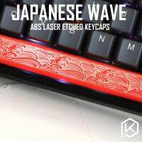 ❁ Novelty Shine Through Keycaps ABS Etched Shine-Through japanese wave black red spacebar custom mechanical keyboards