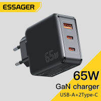 Essager 65W ที่ชาร์จสำหรับเดินทาง GaN แบบคู่-C + USB A สำหรับแท็บเล็ตและแล็ปท็อป PD 65W ชาร์จเร็วสำหรับ Samsung IP