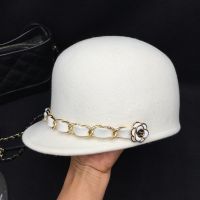 White wool womens cap with short eaves chain and flower fashion womens visor