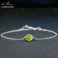 Lamoon 7Mm Natural Round Cut Peridot 925 Sterling Silver Jewelry  Chain Charm Bracelet S925 LMHI039