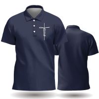 Mens Polo Shirt Solid Color Printed Shirts Jesus Cross Short Sleeved Tops Casual Polo Blouse Simple Tees Oversized Men Clothing