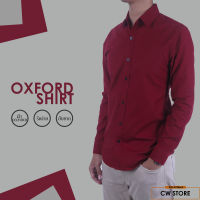 เสื้อเชิ้ตเเขนยาว คอปก Oxford ผ้า cotton เเท้ (สีเลือดหมู)