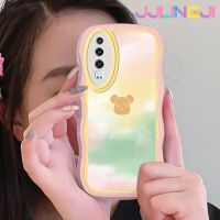 Jjlingji เคสสำหรับ Huawei P30 P30 Pro P30 Lite เคสแฟชั่นอินเทรนด์หมีดีไซน์ใหม่ขอบครีมลูกคลื่นปลอกโปร่งใสลายกล้องถ่ายรูปเคสมือถือกันกระแทกแบบใสเรียบง่ายอ่อนโยนป้องกัน