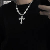 ???Dark Harajuku Retro Cross Pearl จี้อุปกรณ์เสริม Hip Hop สร้อยคออเนกประสงค์สำหรับผู้ชายและผู้หญิง