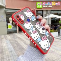 Jlingji เคสสำหรับ Xiaomi Redmi Note 7 Note 7 Pro Note 7S Note7การ์ตูน Happy Hello Kitty บางขอบสี่เหลี่ยมด้านข้างดีไซน์ใหม่มีน้ำค้างแข็งโปร่งใสกันกระแทกเคสมือถือแข็งปลอกซิลิโคนคลุมทั้งหมดกล้องป้องกันแสง