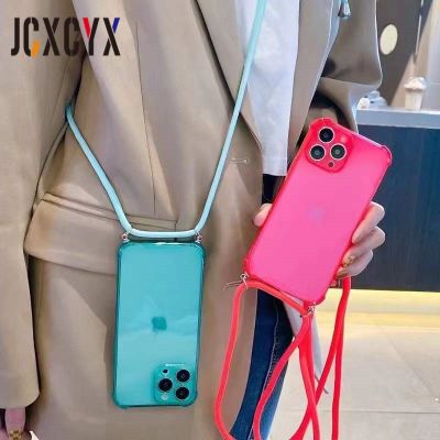 Crossbody Necklace Lanyards Cord Transparent Soft Phone Case For iphone 13 12 Pro Max 11 X XR XS 7 8 Plus SE 3 Shockproof Cover