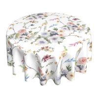 Rustic Round Floral Tablecloth Waterproof Flowers Print Spring Tablecloth with Wrinkle Resistant for Indoor and Outdoor Dining