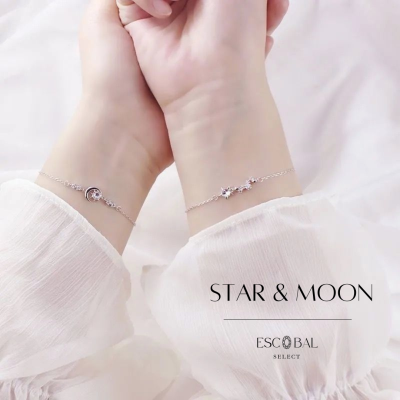 ESCOBAL✨สร้อยข้อมือเงินแท้ เพื่อนสนิท Star&amp;Moon กำไลคู่ สร้อยข้อมือเพชร กําไลข้อมือคู่ สร้อยข้อมือแฟชั่น สร้อยข้อมือคู่