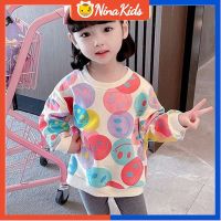 NINAKIDS 1-8ปีเสื้อกีฬาสตรีเสื้อคอกลมแขนยาว