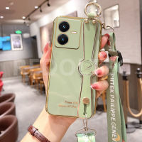 เคสสำหรับ VIVO Y22 Y22S 6D สายรัดข้อมือชุบโลหะด้วยไฟฟ้าสายคล้องไหล่ขาตั้งโทรศัพท์สำหรับ VIVO Y22 Y22S เคสซิลิโคนนิ่ม