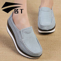 BT รองเท้าส้นสูงของผู้หญิงขายแบนรองเท้า Soled หนารองเท้าเสริมส้นสตรี Suede Casual ขนาดใหญ่นุ่มรองเท้าใส่สบาย35-42