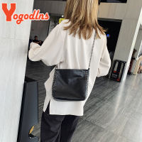 Yogodlns Women Bucket Bag PU Leather Ladies Chain Shoulder Bag Female Vintage Crossbody Bag