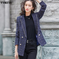 2021 New Winter Plus Size Womens Suit Jacket High-quality Office Mid-length Plaid Long-sleeved Temperament Ladies Jacket Casual