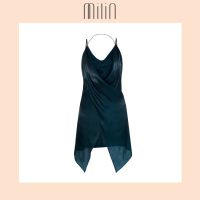 [MILIN} Bumble Deep V neckline Chain straps with M logo Metallic organza Flowing spaghetti strap top / เสื้อสายเดี่ยวผ้าเมทาลิคออแกนซ่าไขว้ด้านหน้าสายโซ่ห้อยโลโก้ M สีเขียว