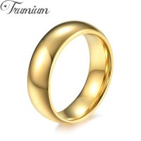 [Xixi ornaments] ทรัมเป็ต4/6/8มม. ทอง18K แหวนเหล็กทังสเตนเรียบง่ายแหวนคู่แหวนหมั้นทองทังสเตน
