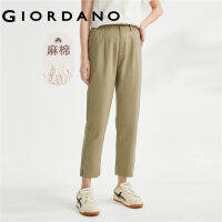 GIORDANO ผู้หญิง กางเกงผ้าฝ้ายทอใยกัญชงธรรมชาติเอวกึ่งยางยืดแบบสบาย ๆ Free Shipping 05423305