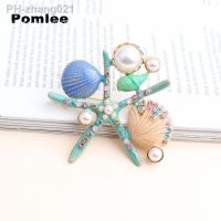 Pomlee Enamel Sea Star Coral Starfish Brooches Women PearlAnimal Ocean Series Party Office Brooch Pins Jewelry Gifts