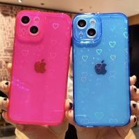 เคสเลเซอร์เรืองแสงสีหัวใจรัก,สำหรับ iPhone 13 Pro Max 11 12 XS Max XR X 7 8 Plus SE 2022ฝาครอบใสนิ่มไล่ระดับสี