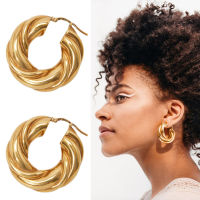 Chunky thick twist gold hoop earrings for French style classic fashion earrings 2020