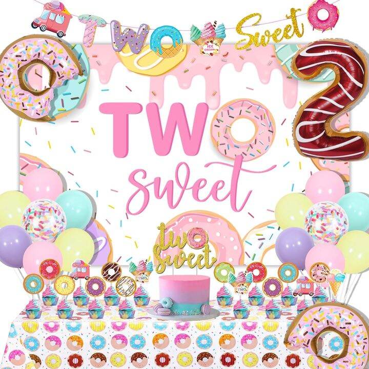 JOYMEMO Wonmelody Two Donuts Girl Birthday Decoration Pink Donut ...