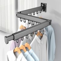 Balcony Drying Rack Invisible Telescopic Folding Wall Mounted Clothes Hanger Single Rod Indoor Room Hanging Organizer F20