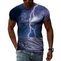 Fashion Cool Style Lightning Natural Landscape Graphic t-shirts Men Hip Hip Harajuku Personality 3D Printed O-neck Short Sleeve