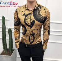 Cozyเสื้อเชิ้ตลำลองเสื้อแขนยาวผู้ชายเสื้อสีทองใหม่ชุดเดรสเกาหลีเข้ารูปพอดีเสื้อTuxedoแฟชั่นชายNight Clubเสื้อทำงาน