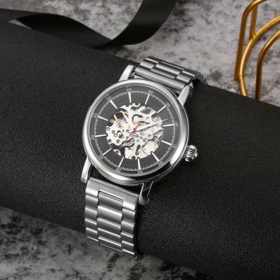 ⌚Pink Cohome กรอบนาฬิกาข้อมือสำหรับผู้ชายแบรนด์เนมเคสหนักเคลื่อนไหวเชิงกลสายนาฬิกาสแตนเลสใสสำหรับนักธุรกิจ