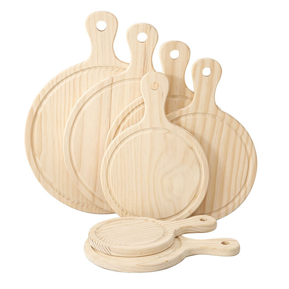 Round Bamboo Pizza Peel Chopping Board Cutting Serving Pizza Tray 13inch 