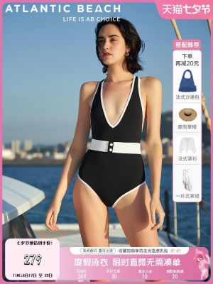 Atlanticbeach French Retro One-Piece Swimsuit Womens Summer Conservative 2021 New Hot Spring Belly-Covering Swimsuit