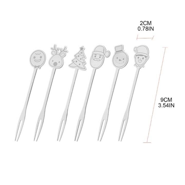 6pcs-christmas-fruit-forks-stainless-steel-dessert-cake-salad-toothpick-kitchen-tableware-reusable-kids-lunch-wholesale