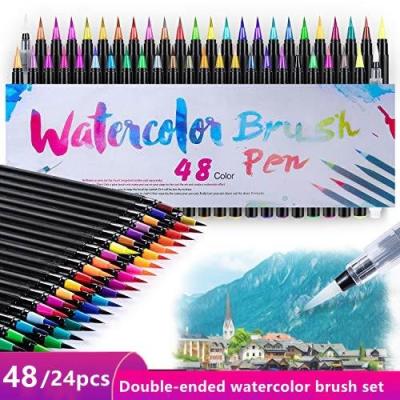 【cw】 Watercolor Set 24/48 Colors Based Brushes Coloring Soluble for Adult Kids Calligraph Gifts