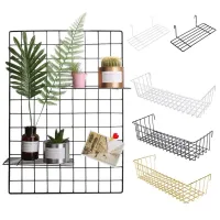 【YF】 1 pcs Black Wall Decoration Iron Frame Hanging Rack Display Storage Box Multifunction Mesh Wire Metal Shelf